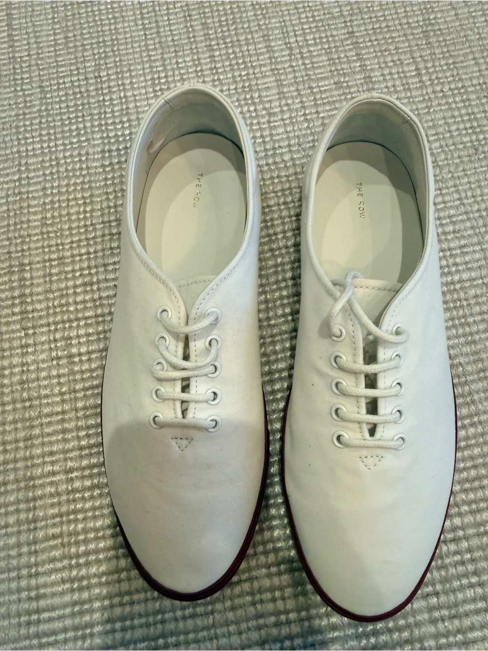 The Row White Canvas Lace-Up Sneakers with Dark Trim - Picture 1 of 5